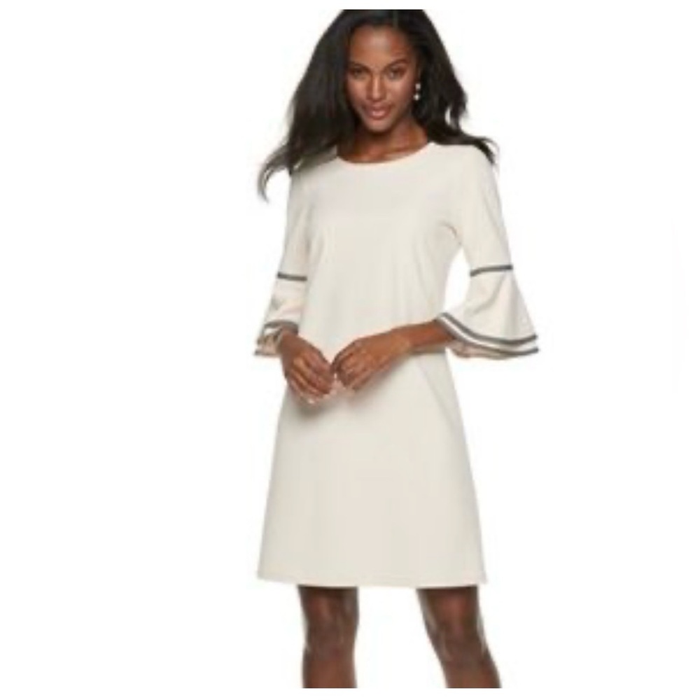 Sharagano Cream Long Sleeve Dress with Gray Accents